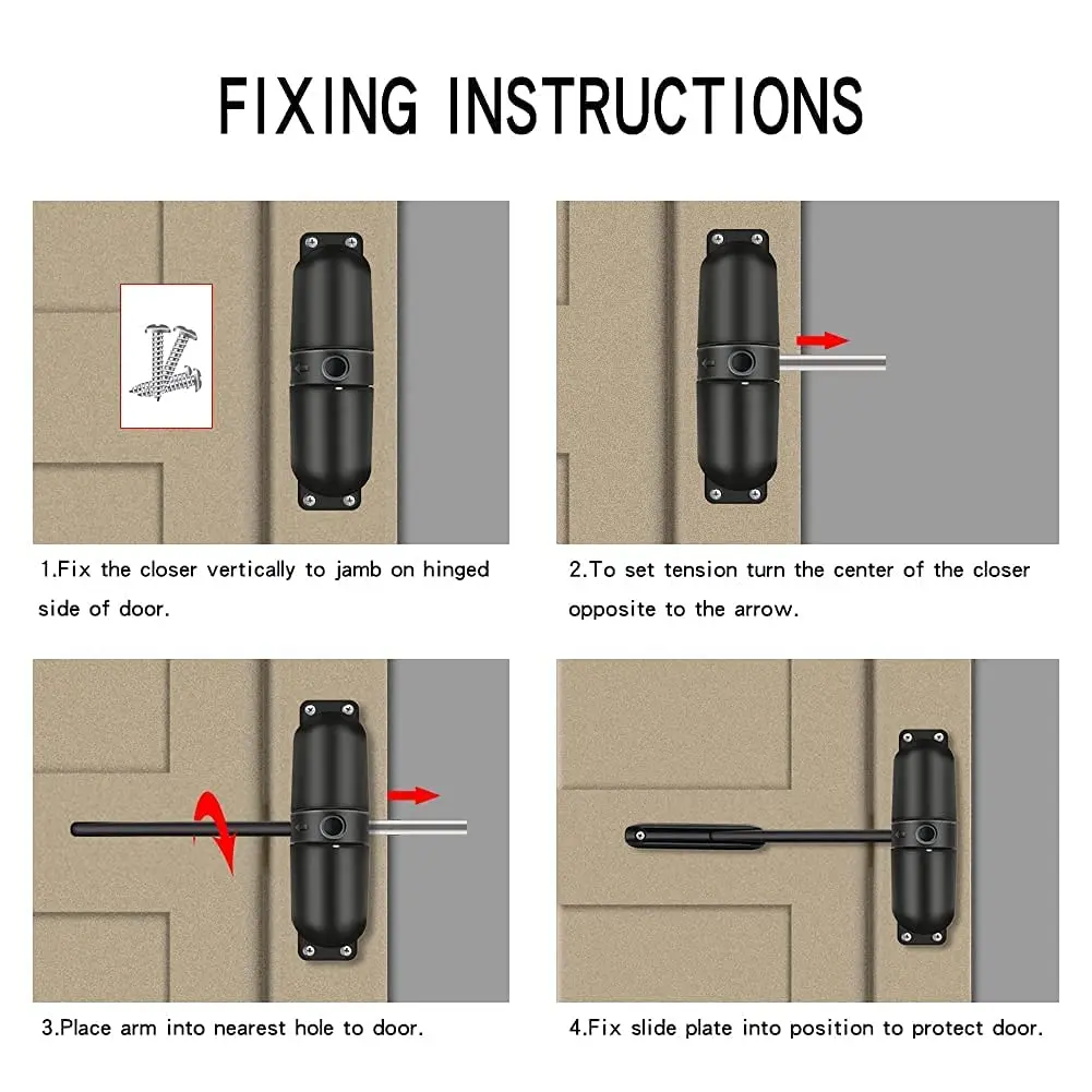 Safety Spring Door Closer, Adjustable Closing Door Hinge, Automatic Stopper Fire Rated Convert Hinged Doors to Self Closing Door