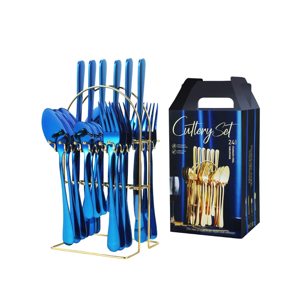 24PCS knife spoon fork stainless steel cutlery set matte white royal gold plated cutlery flatware set