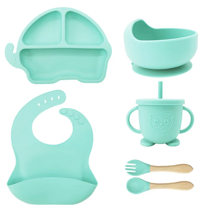 New Factory OEM Bpa Free Suction Plate Bowl And Spoon Set Silicone Baby Tableware Feeding Weaning Baby Set