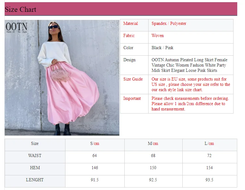 OOTN Autumn Pleated Long Skirt Female Vintage Chic Women Fashion White Party Midi Skirt Elegant Loose Pink Skirts
