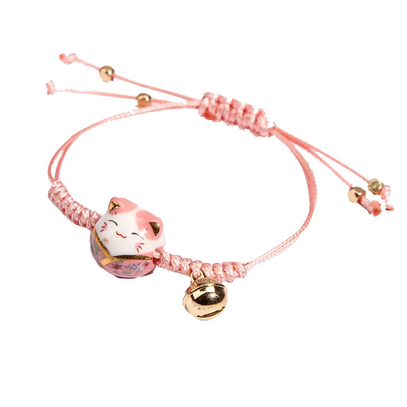Ceramic cat bracelet fresh student girlfriends hand woven lucky cat transfer red rope bracelet AG1364