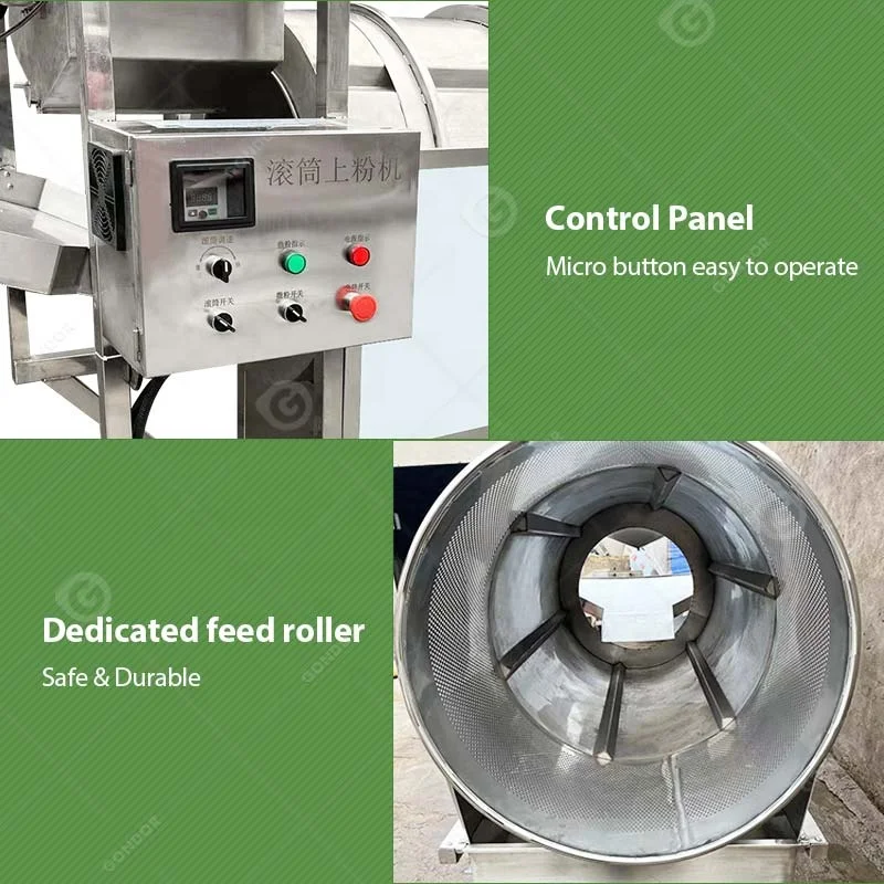 Commercial Powder Potato Chips Nuts Small Dry Continuous Drum Fry Puffed Snack Seasoning Machine