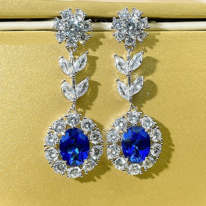 CAOSHI Noble Flowers Design Silver Plated Round Blue Crystal Dangle Earrings Fashion Party Cubic Zirconia Pendant Earrings Women
