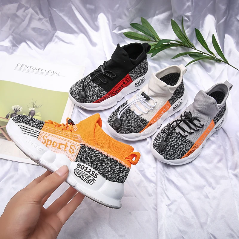 high quality children knitted sport boutique fly knitting boy girl sock factory wholesale smart kids shoes