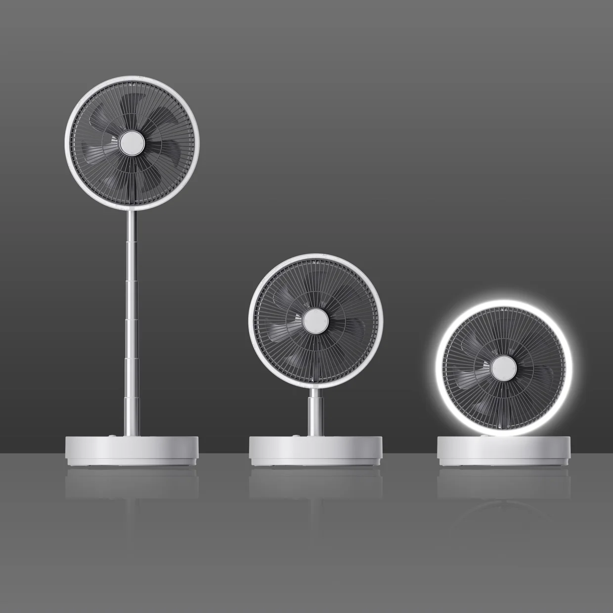 Interlligent Folding Retractable Air Cooling Fan with LED Light High Quality Type C Fast Charging HD Display Screen Floor Fan