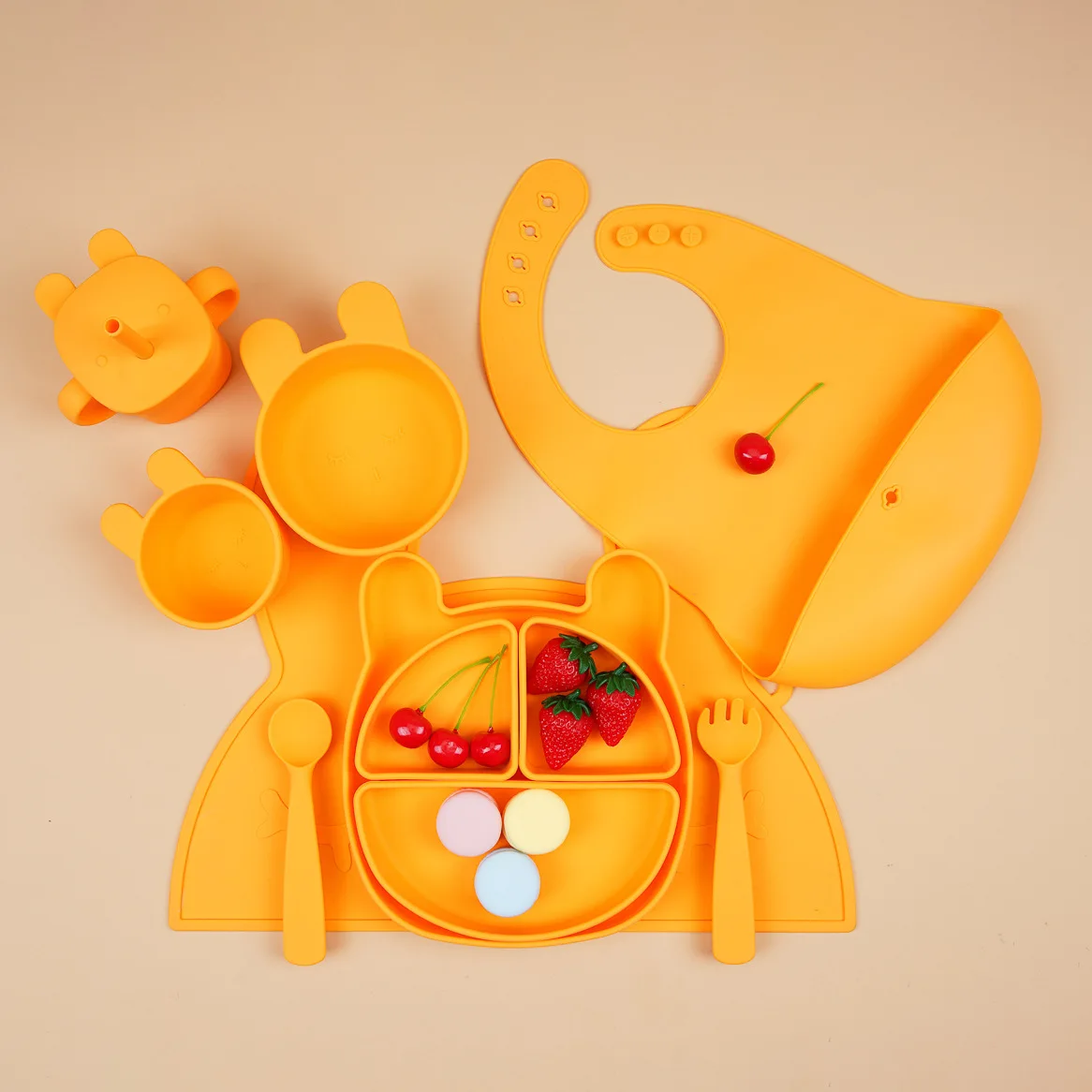 Cute bear shape 100% food grade silicone baby feeding set baby feeding set silicon 8 pieces Kids Baby Feeding Set