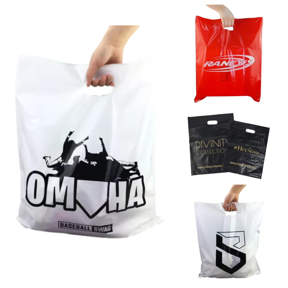 Wholesale Custom Logo Polyethylene Flat Mouth Four Finger Plastic Jewelry Bag Hand Ring Die Cut Plastic Shopping Bag