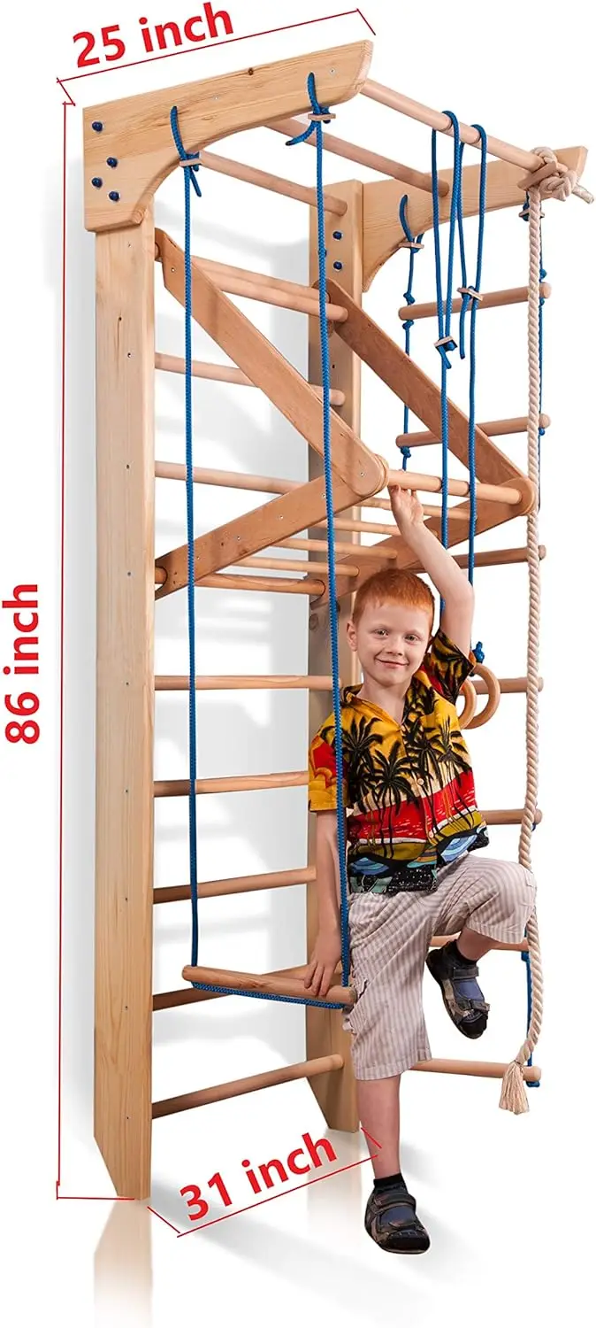 LM KIDS Swedish Ladder Wooden Yoga Wall Stall Bar Physical Therapy And Gymnastics Ladder