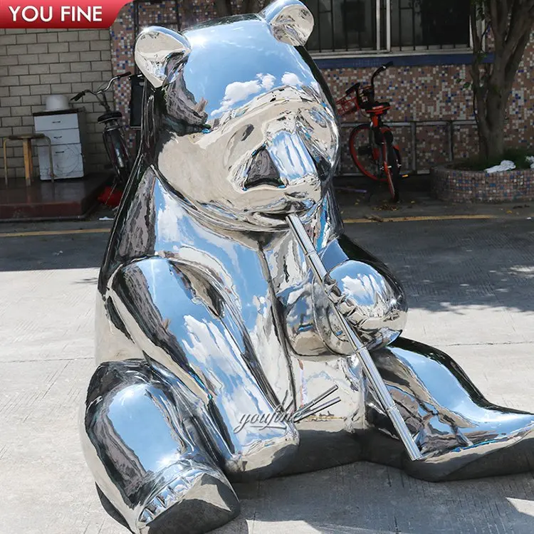 Modern Custom Made Large Garden Art Metal Panda Bear Stainless Steel Sculpture For Outdoor For Lawn
