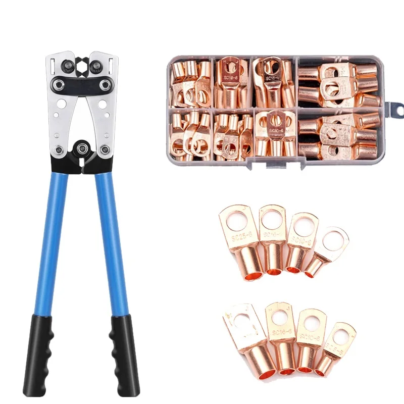 Lug Hex Crimping pliers Crimping Tools Kits Tube Terminal Crimper Multitool with 60Pcs Copper Ring Terminals