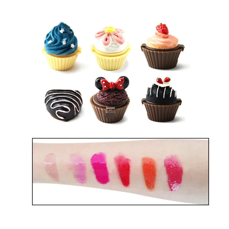 New Design 6 Flavoured Cupcake Lip Gloss Balm Christmas Lipgloss lipstick Cake Chocolate Cherry Strawberry Cream Cosmetic