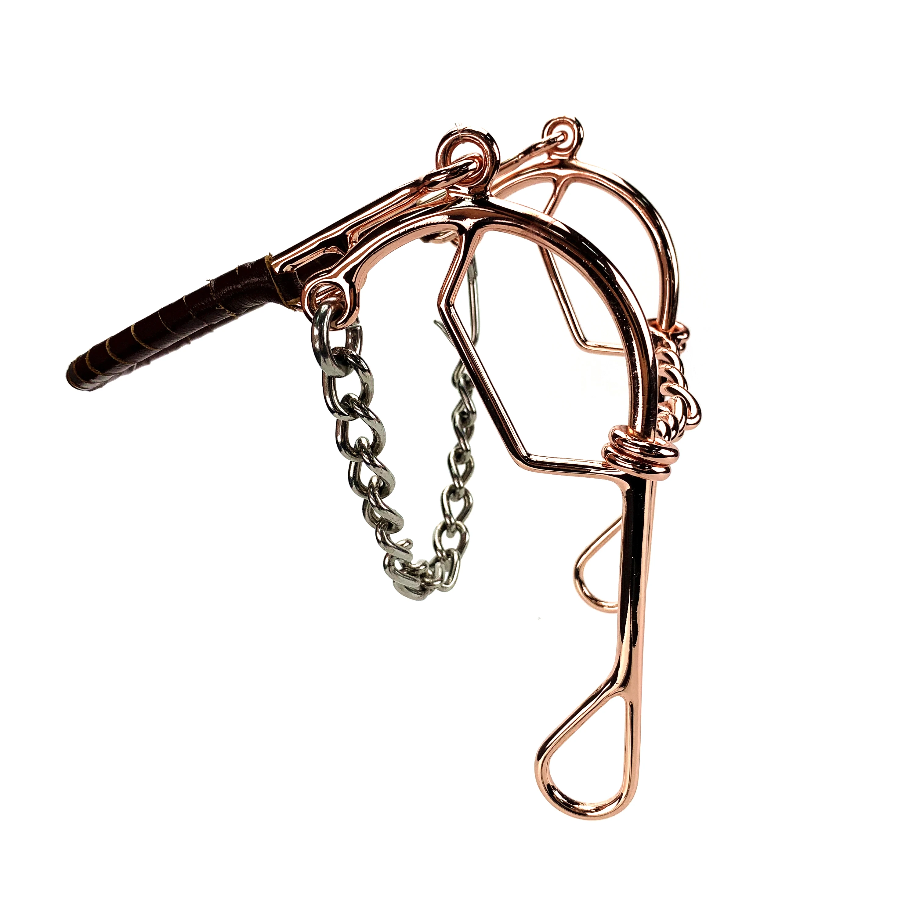 Rose Gold Hackamore Bit with Leather Wrapped Noseband & Curb Chain Mouth