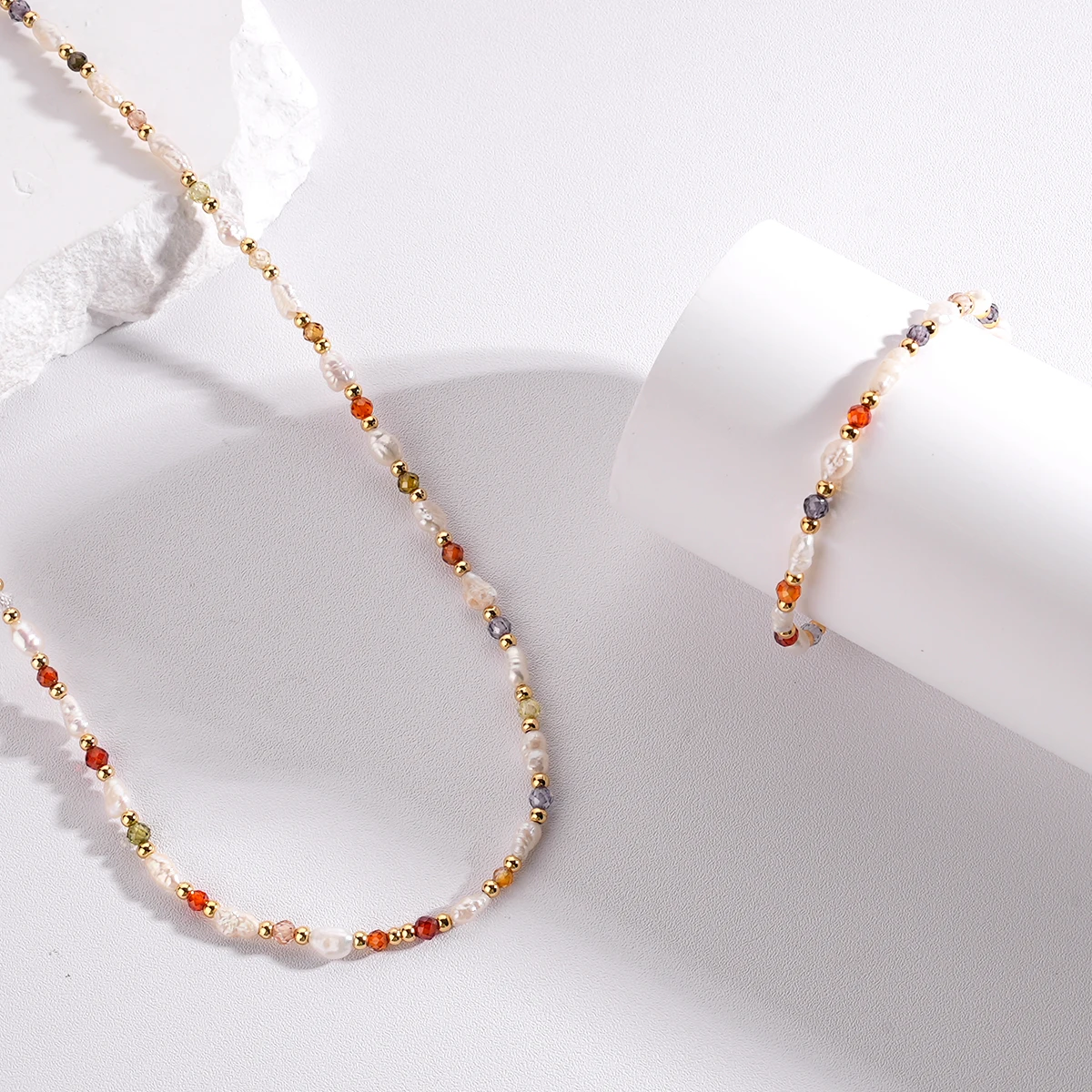 New Multi Color Crystal Natural Stone Beads Baroque Pearl Necklaces Bracelets Women Fashion Jewelry Sets