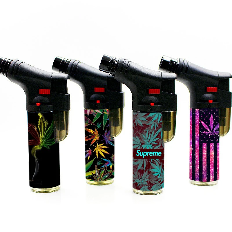 Unique Design Customized Logo Refill Windproof Cigarette Lighter Smoking Plastic Slant Torch Lighters