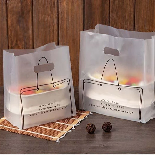 Disposable plastic handbags baked bread salads desserts takeaway food packing plastic bags