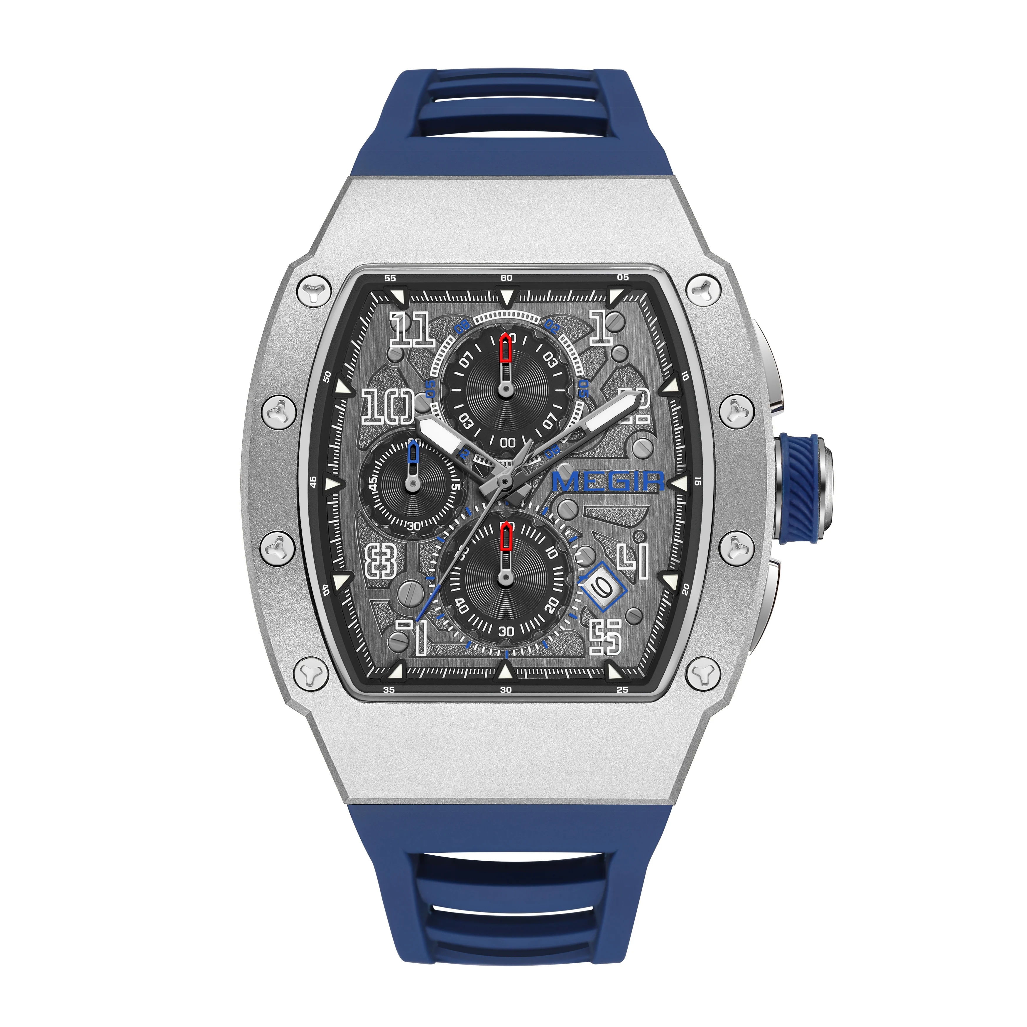 2024 new design stainless steel chronograph watch cheap mens wristwatch clock  silicon strap sports mens watches