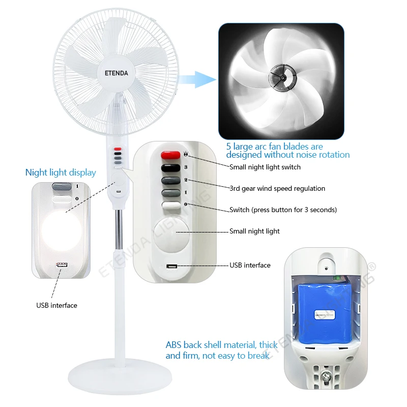 Solar Powered Fan 12v Rechargeable 16 Inch Solar Ceiling Fans For Home