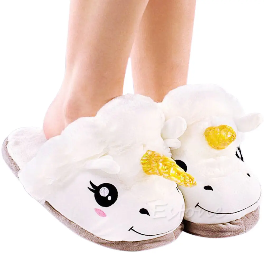 Low Moq Plush Unicorn Slippers Wholesale Custom Plush White Unicorn Slippers