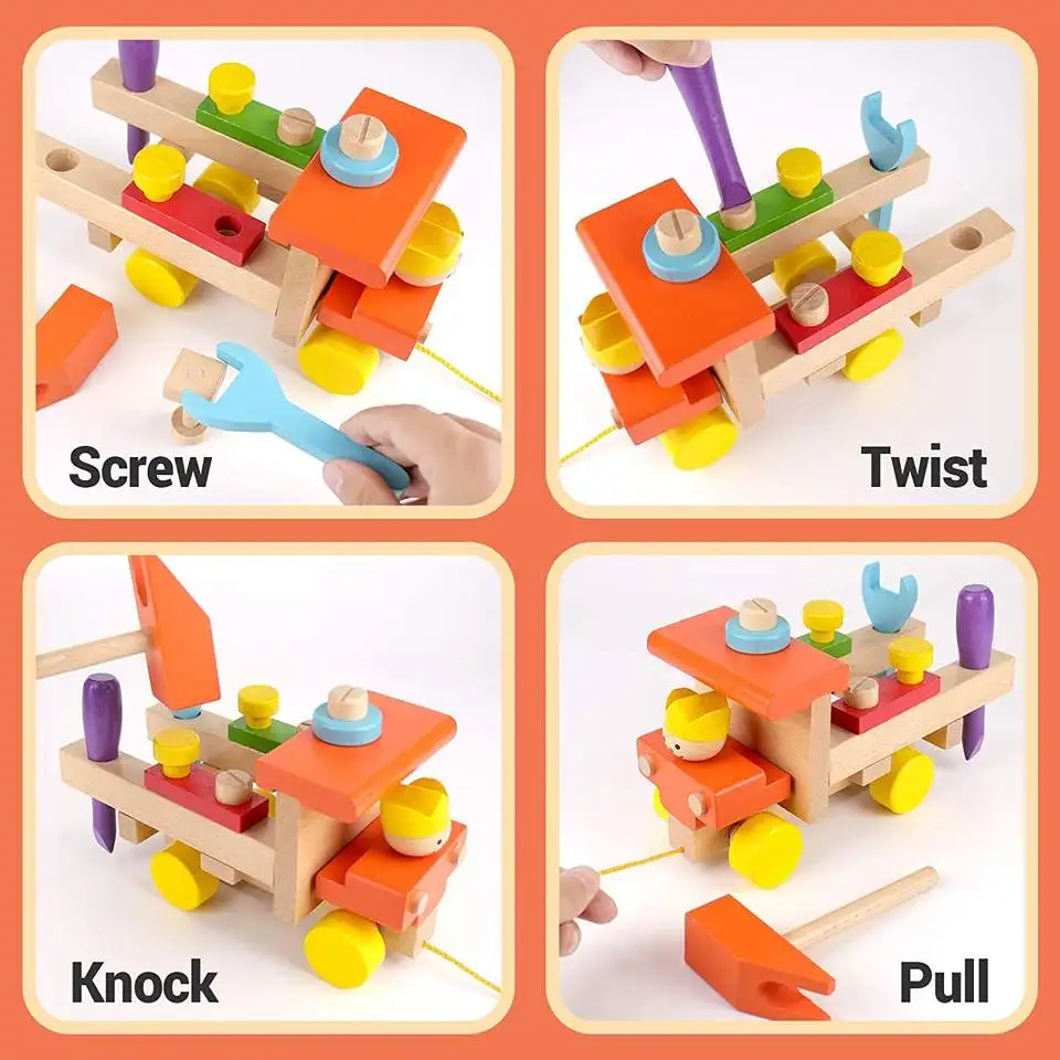 Wholesale organic wooden educational toys wood car wooden engineering toy cars