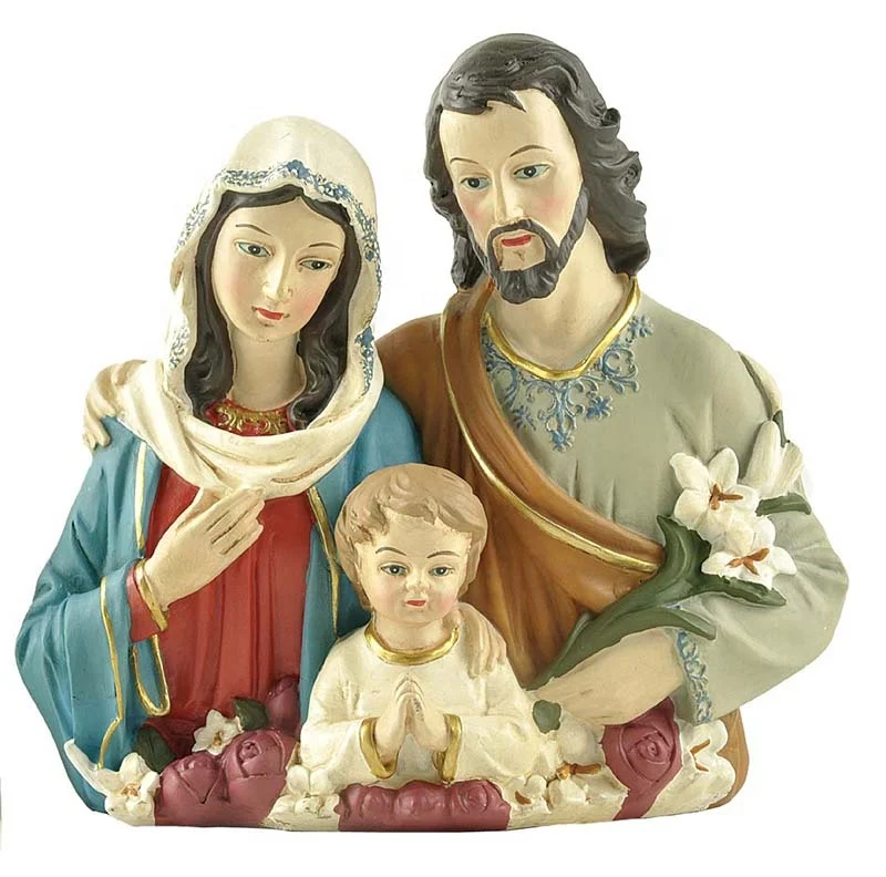 Stock Products Resin Crafts Gifts Polyresin Praying Holy Family Bust w/Flowers Decoration