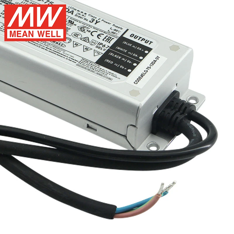 Mean Well ELG-75-12DA-3Y 75W 5A 12V Dimmable LED Driver IP67 AC To DC DALI LED Driver