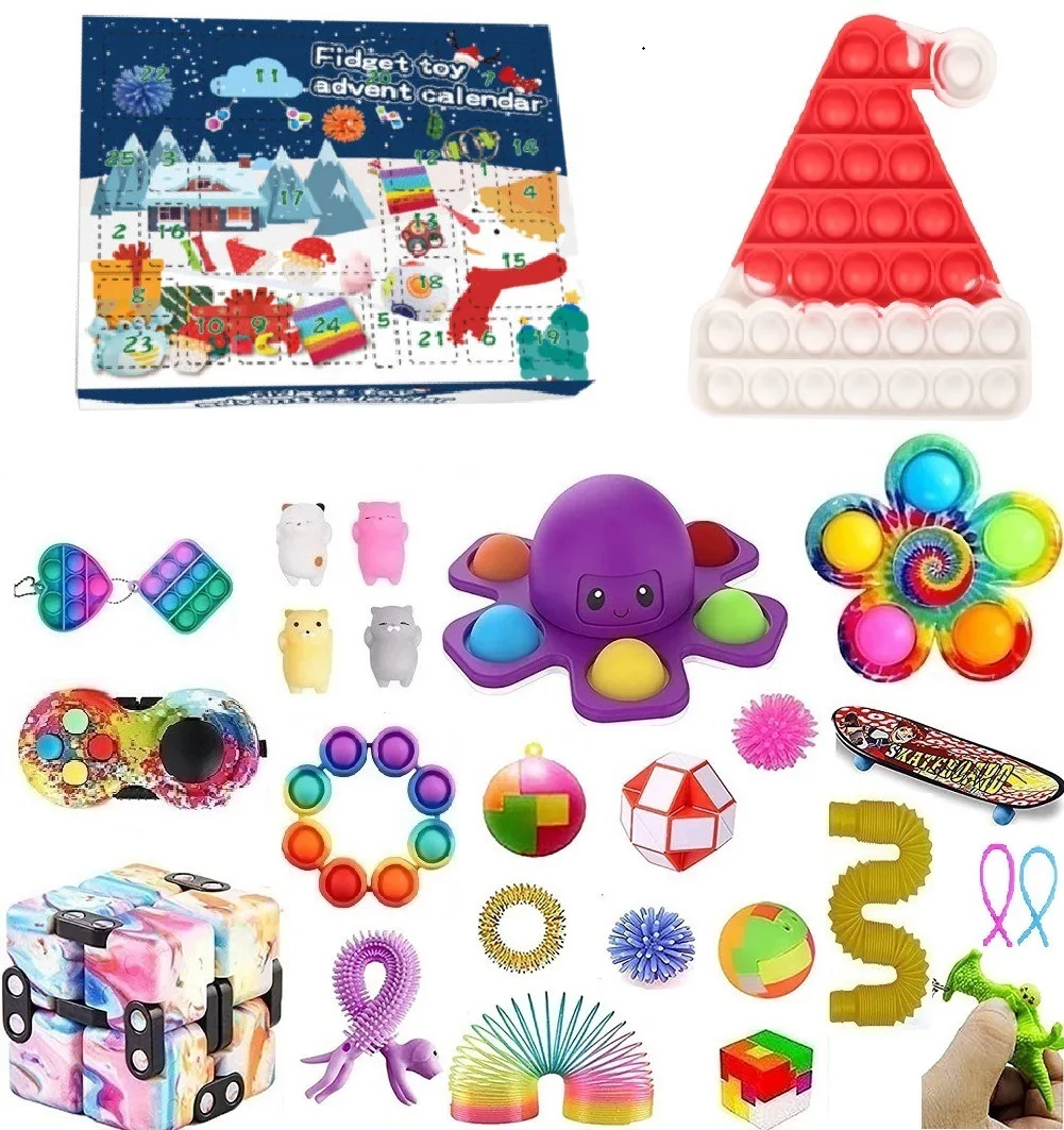 Custom Gift 2021 Push Popper  Fidget Toys Special Sensory Christmas Countdown Calendar Toys Set Gift Box Fidget Advent Calendar