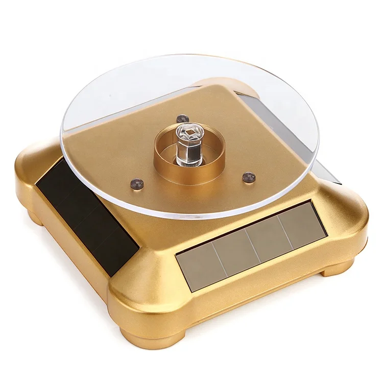 M-8082 wholesale solar battery powered exhibition rotating display white black gold silver led rotating turntable display