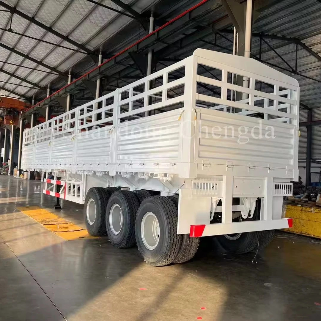 New 3 Axle 40ft 40 50 Ton Animal Livestock Cattle Transport Side Wall Fence Cargo Truck Semi Trailer Enclosed