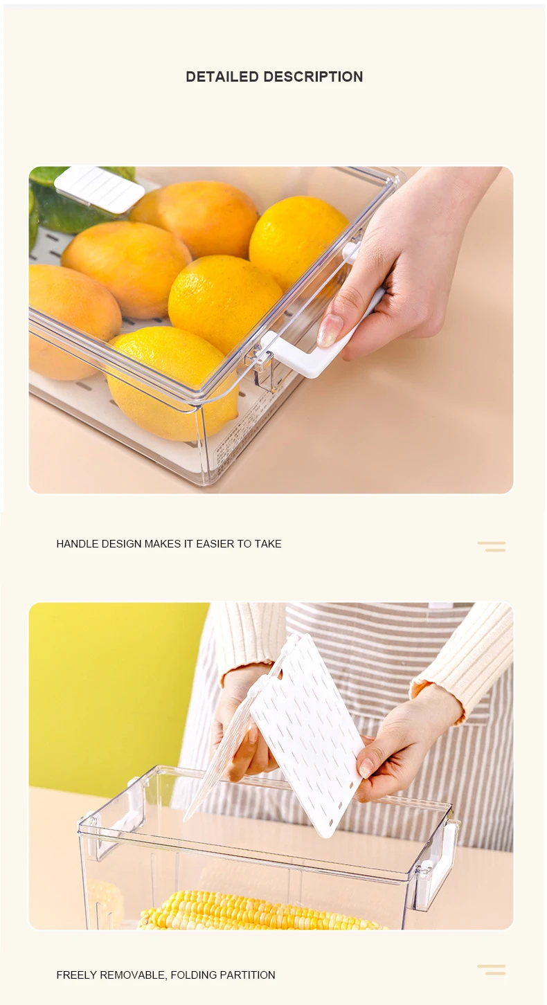 Slideep Food Storage Containers Fridge Produce Saver Stackable Refrigerator Organizer Keeper Foldable lid with Removable Drain