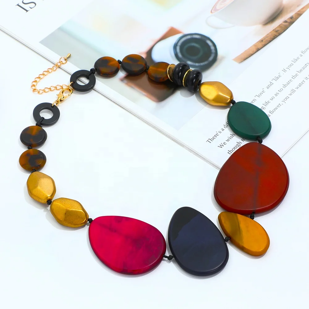 2022 Wholesale Manufacturer Stylish Winter Autumn Collection Colorful Acrylic And Stainless Chain Necklace