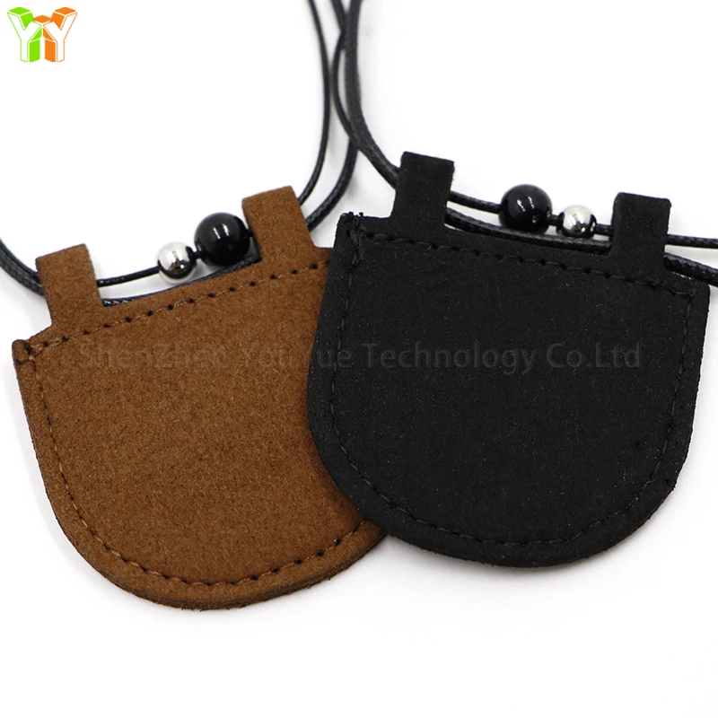 Leather Necklace Mini Crescent Shape Earphone Bag with Hanging Lanyard Necklace with Mini Storage Pouch