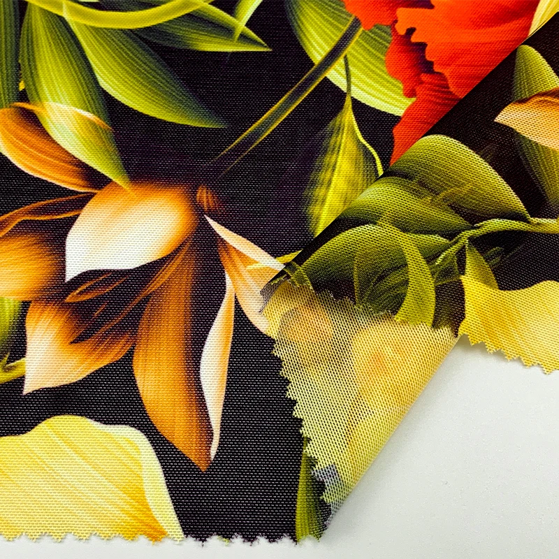 custom breathing polyamide elastane breathable thin floral printed power net mesh fabric for dress lining