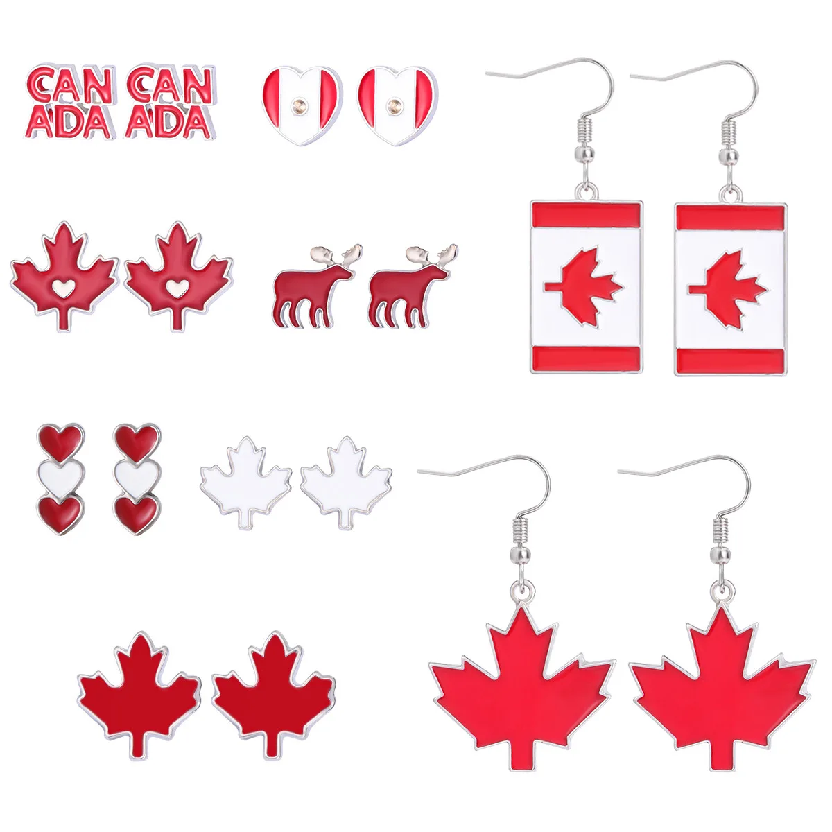 Creative Canada National Day Flag Pattern Earrings Alloy Drip Oil Red Maple Leaf Love Earrings Earrings