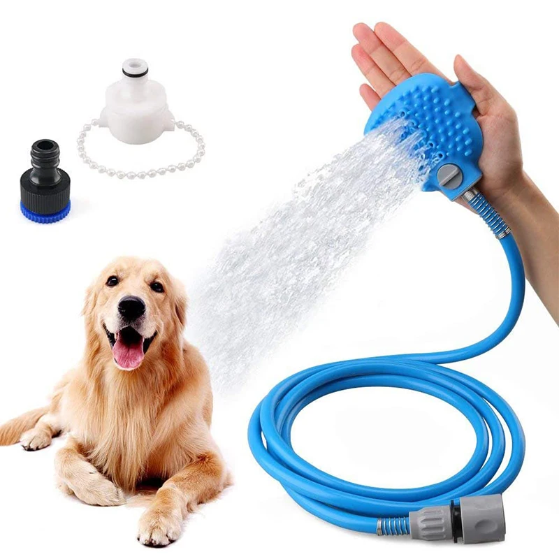 
Pet Water Sprayer Massage Brush and Rubber Shield Pet Faucet Dog Wash Kit for Shower 