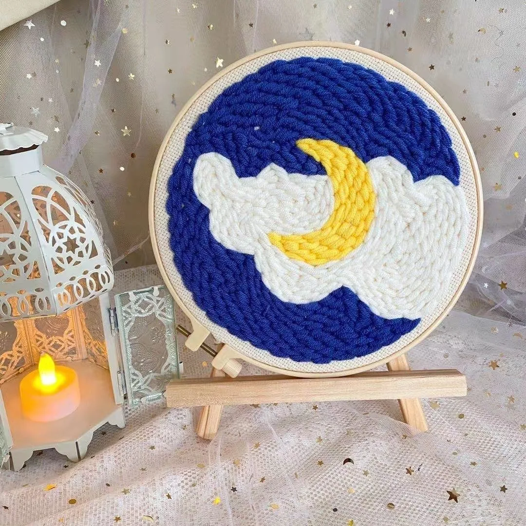 Punch Needle Kits for Adults Beginner Punch Needle Tool with Punch Needle Fabric, Hoops, Yarns and Sewing Needles