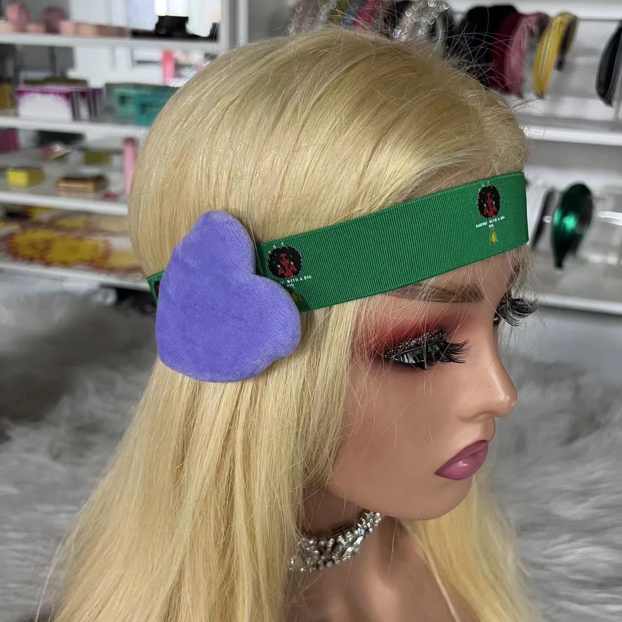 Custom Logo Printed Lace Melt Band bonnet with ear covers silk Straps Elastic wig lace band with heart ear protectors