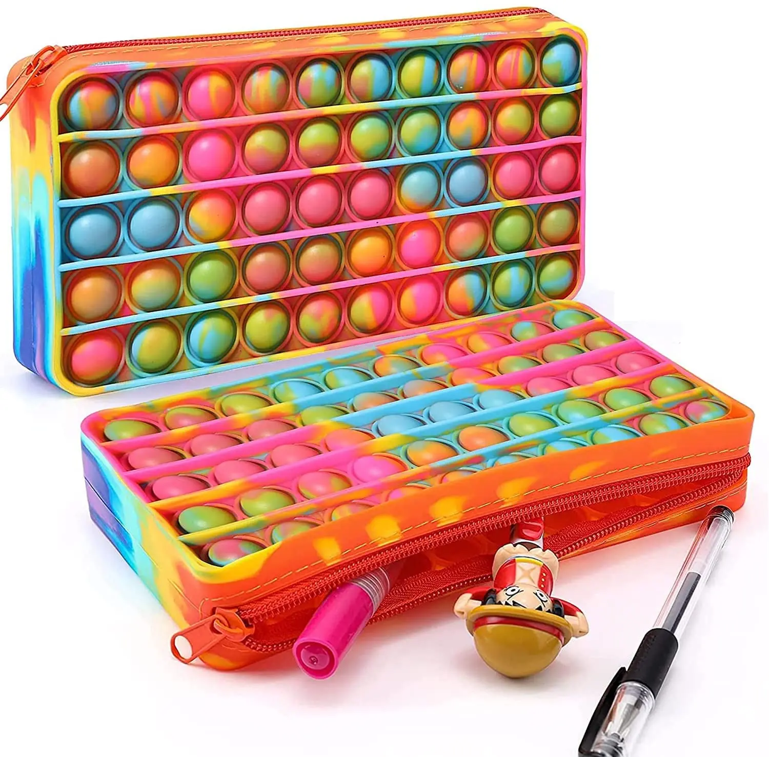 Push Bubble Pencil Bags Pen Storage Bag Kids School Rainbow Silicone Stress Relief Fidget Popper Toy Fidget Pops Pencil Case