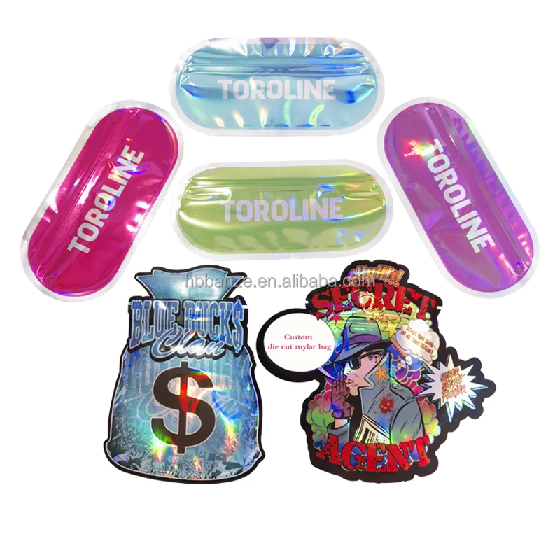 Costom Special Shaped Candy Holographic Film 3.5g Stand Up Pouch Zipper Printed Soft Touch Custom Die Cut Mylar Bags