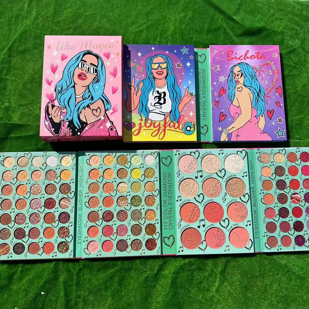 Bella Ultramo Cosmetics Wholesale eyeshadow palettes 4 Pages Karol G palette Long Lasting high pigment eyeshadow sombra de ojos