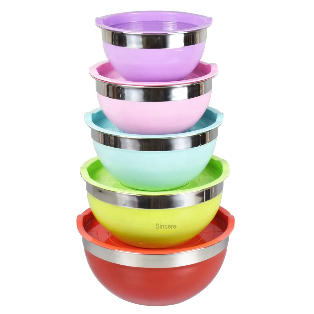 Home Kitchen salad bowl wholesale painting color stainless steel mixing bowls with lids set