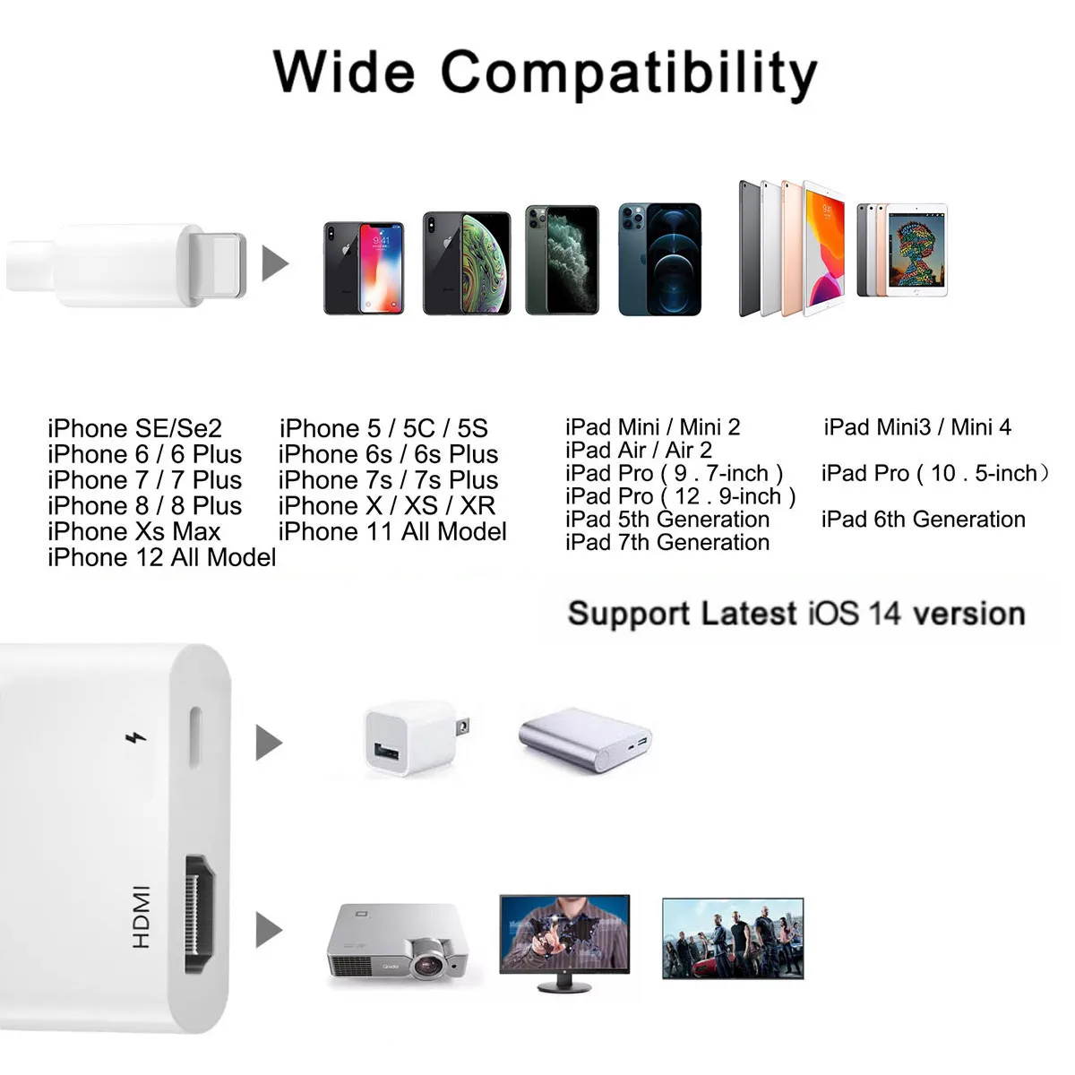 Lighting to HDMI-compatible 4K Connector Video Digital AV Cable Adapter For iPhone iPad TV Adapter