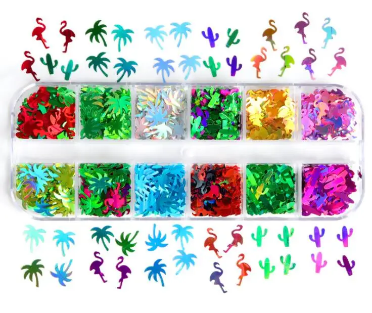 NA0497 Hot Selling Glitter Nail Sequins Palm Tree Cactus Shape Nail Art Decoration Flakes Manicure Design Accessories