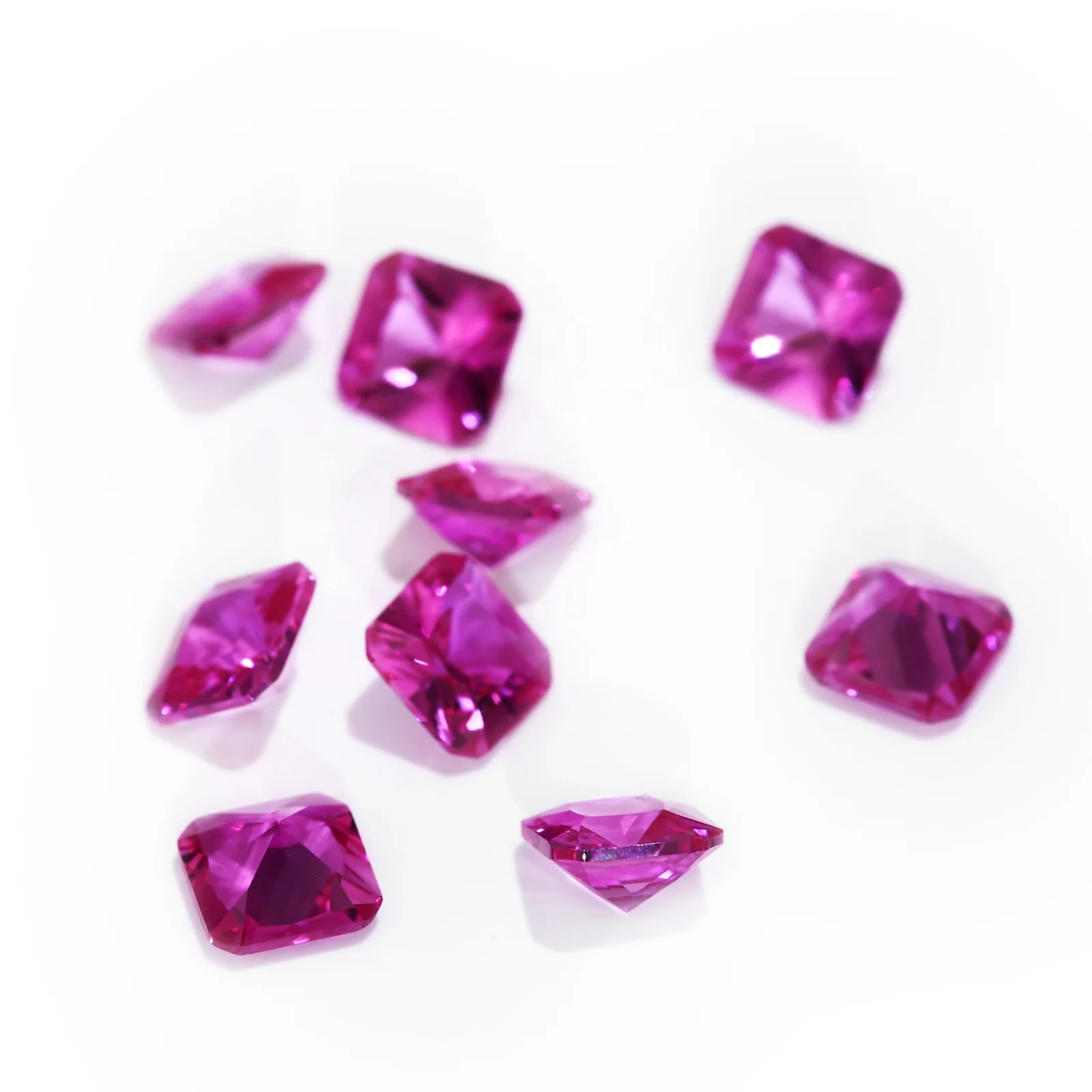 Megan high quality Wholesale red pink ruby 5# 8*10mm Square cut synthetic simulant corundum gemstones American CZ cubic zirconia
