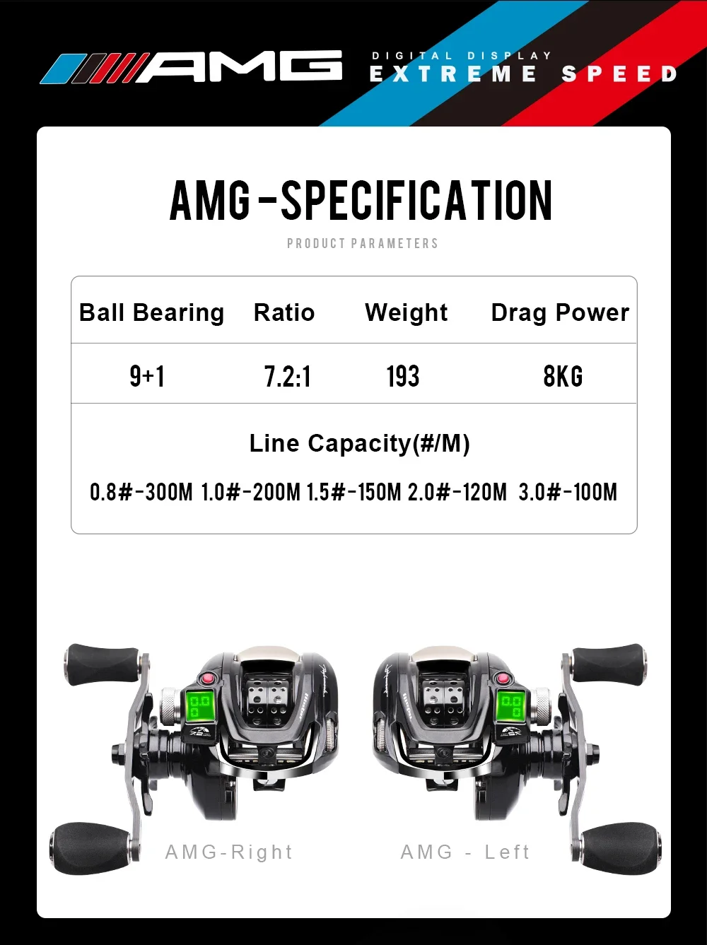 Digital LED BaitCasting 8kg Drag 9+1BB Bait Casting Fishing Reel Water Depth Vertical Measurement Electric Reel Fishing