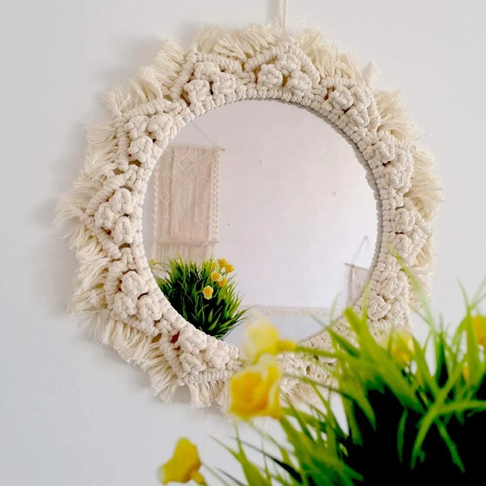 Bohemian Handmade Macrame Wall Mirror Antique Mirror Wall Art Decor For Living Room Bedroom