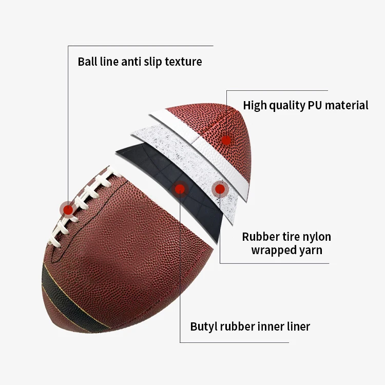 Promotional Rugby Ball Training Sport Custom Logo Size 9 PU American Football For Match