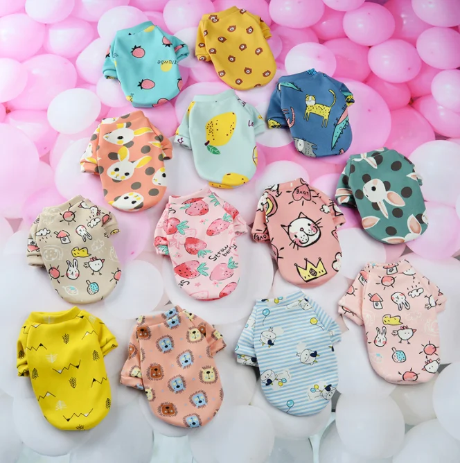 Милая одежда для домашних животных летняя рубашка с героями мультфильмов повседневные жилеты футболка котом щенков собак качественная Классическая однотонная из полиэстера