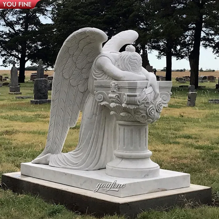 Outdoor Life Size White Angel Marble Gravestone