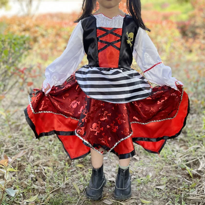 Girls Pirate Costume Halloween Cosplay Cute Red Skirt for Festival Activities