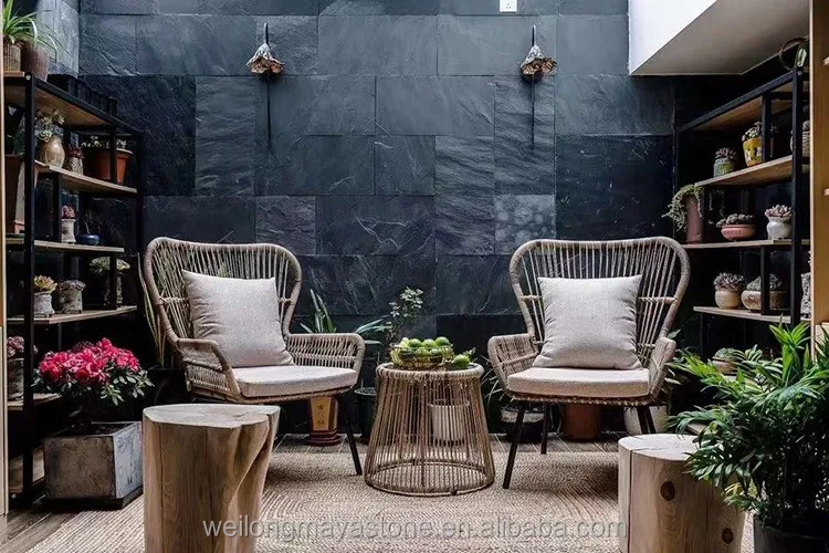 Black Slate Irregular Stepping Foot Pad for Garden Paving and Lawn Walking Antacid Erosion Resistance for Hotels and Villas